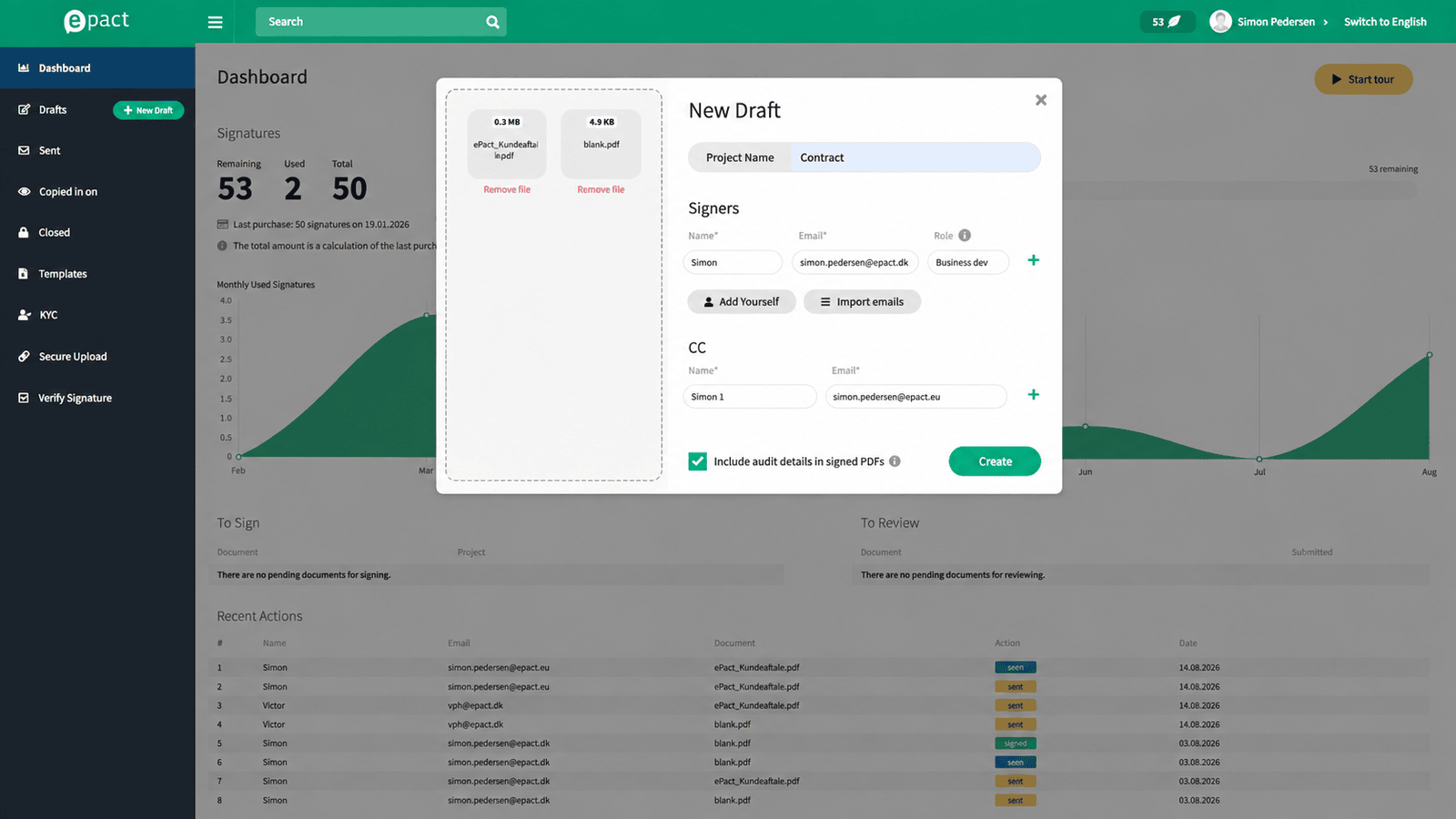 Create a draft and add documents and signers in ePact Sign